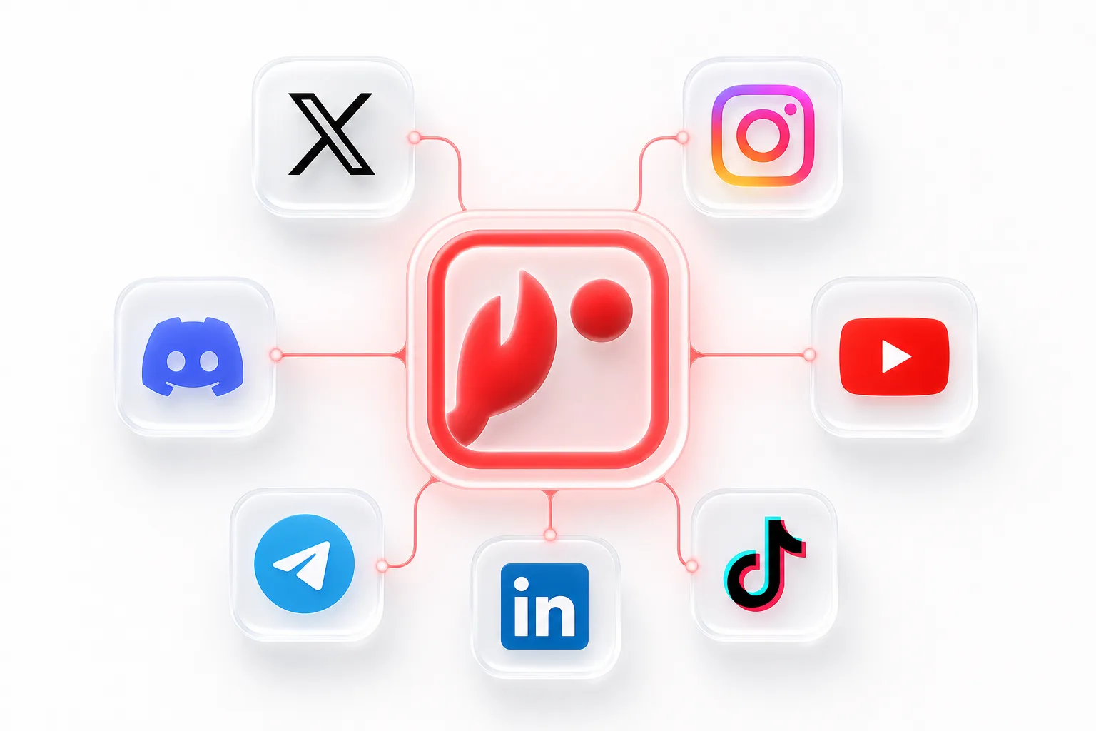An AI agent connected to social media platforms, illustrating SocialClaw as a Hootsuite alternative for agent workflows