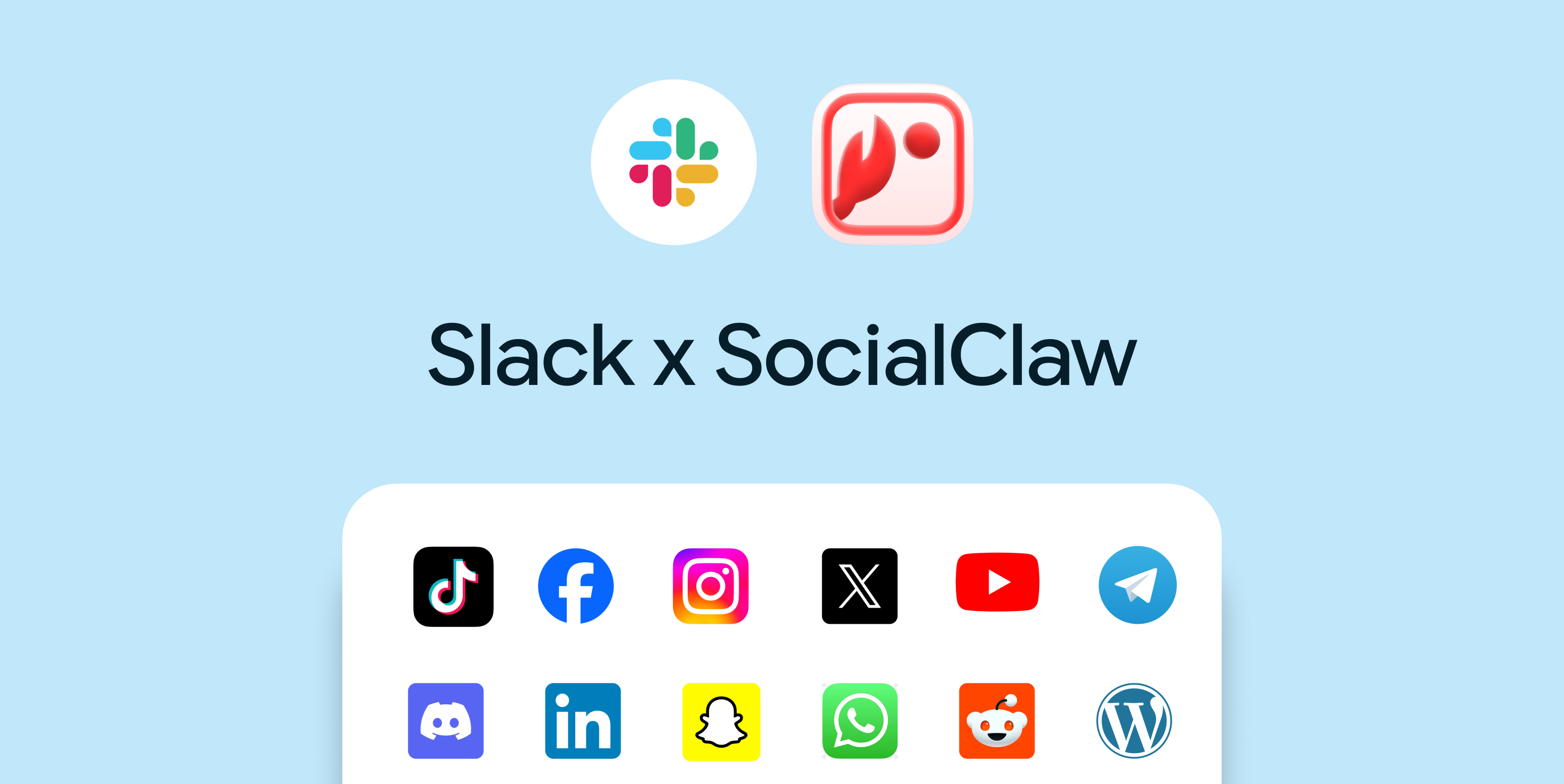 Slack and SocialClaw connected to supported social publishing channels.